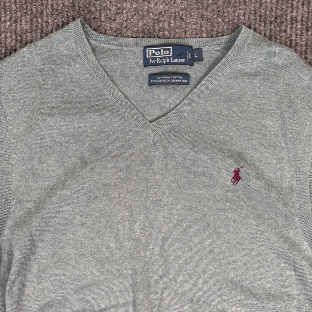 Vintage Polo Ralph Lauren V-Neck Sweater Vest Men L Pima Cotton Preppy Golf
